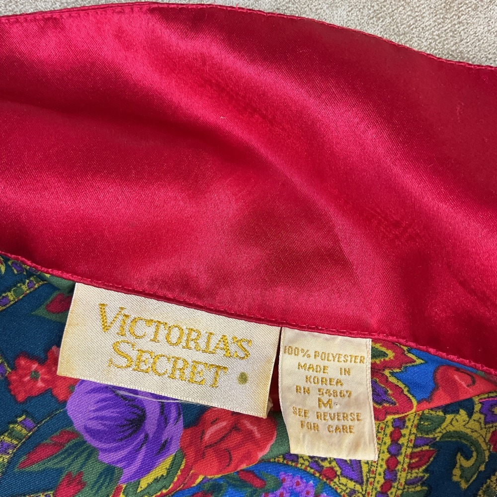 Victorias Secret Robe Womens M Gold Label Floral Satin Double Breasted Vintage - Picture 5 of 11